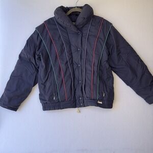 Vtg Snuggleup Puffer Jacket Blue Rainbow Stripe Zip Up Padded Winter Coat